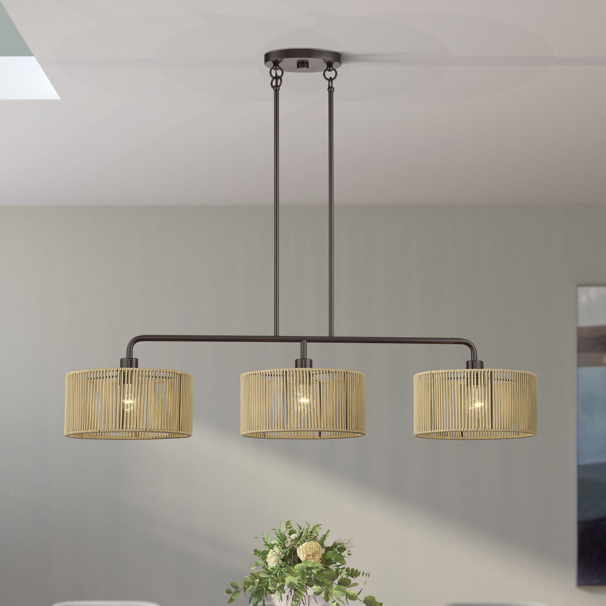 Goldiemesh 3 Light 46 inch English Bronze Linear Chandelier Ceiling Light, Extra Large