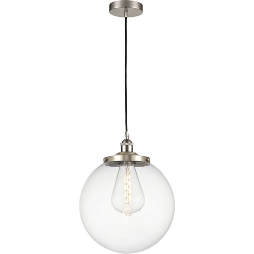 Beacon 1 Light 13.75 inch Brushed Satin Nickel Mini Pendant Ceiling Light in Clear Glass