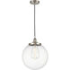 Beacon 1 Light 13.75 inch Brushed Satin Nickel Mini Pendant Ceiling Light in Clear Glass