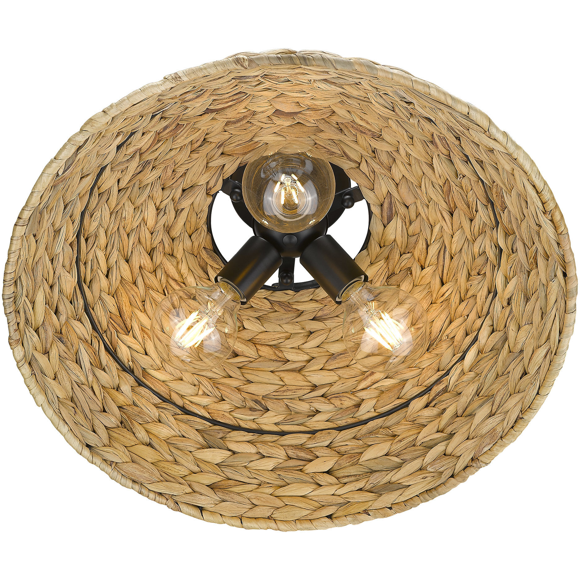 Rue 3 Light 18.75 inch Matte Black Semi-Flush Mount Ceiling Light in Woven Sweet Grass