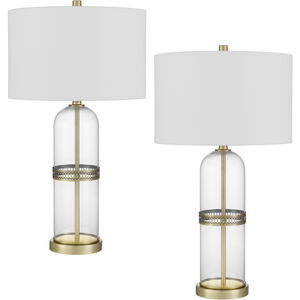 Lenoir 28 inch 150.00 watt Antique Brass and Glass Table Lamp Portable Light, Bullet Shaped