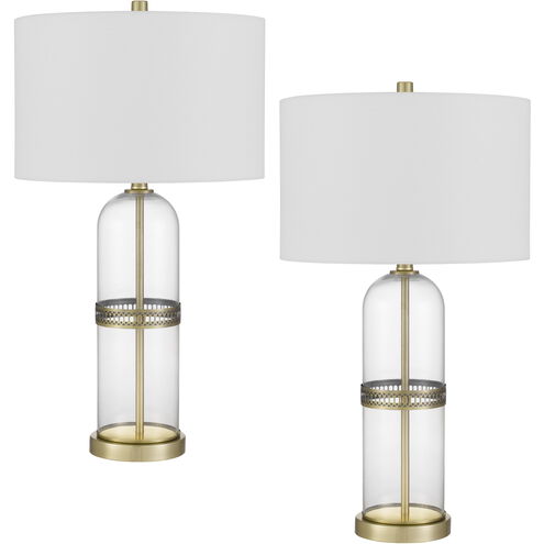 Lenoir 28 inch 150.00 watt Antique Brass and Glass Table Lamp Portable Light, Bullet Shaped