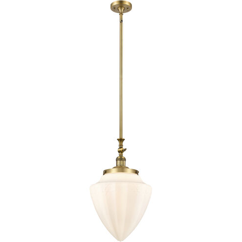 Franklin Restoration Bullet LED 12 inch Brushed Brass Mini Pendant Ceiling Light in Matte White