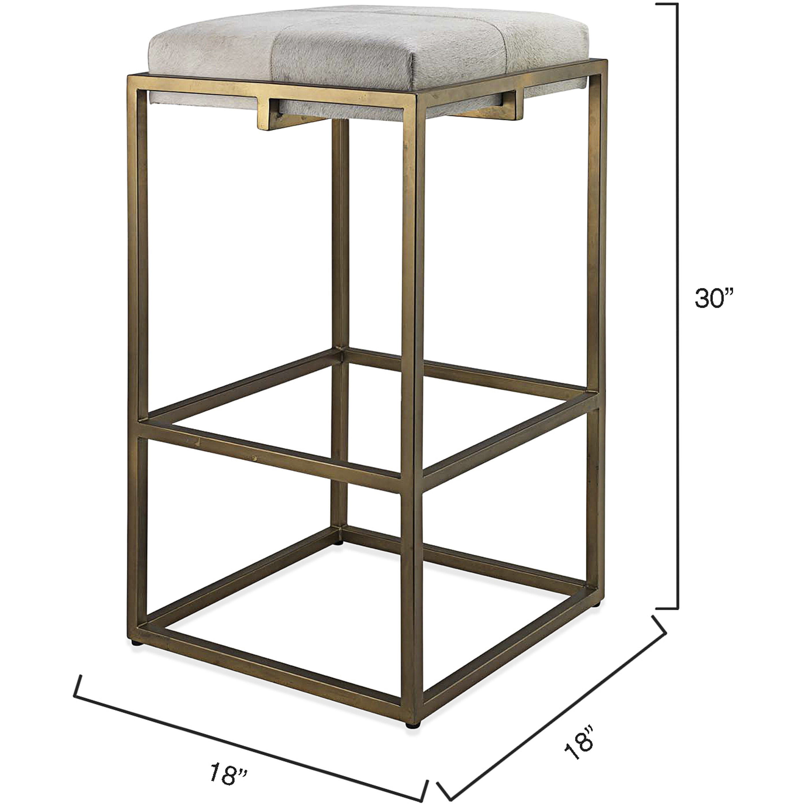 Shelby 30 inch White Hide & Antique Brass Bar Stool