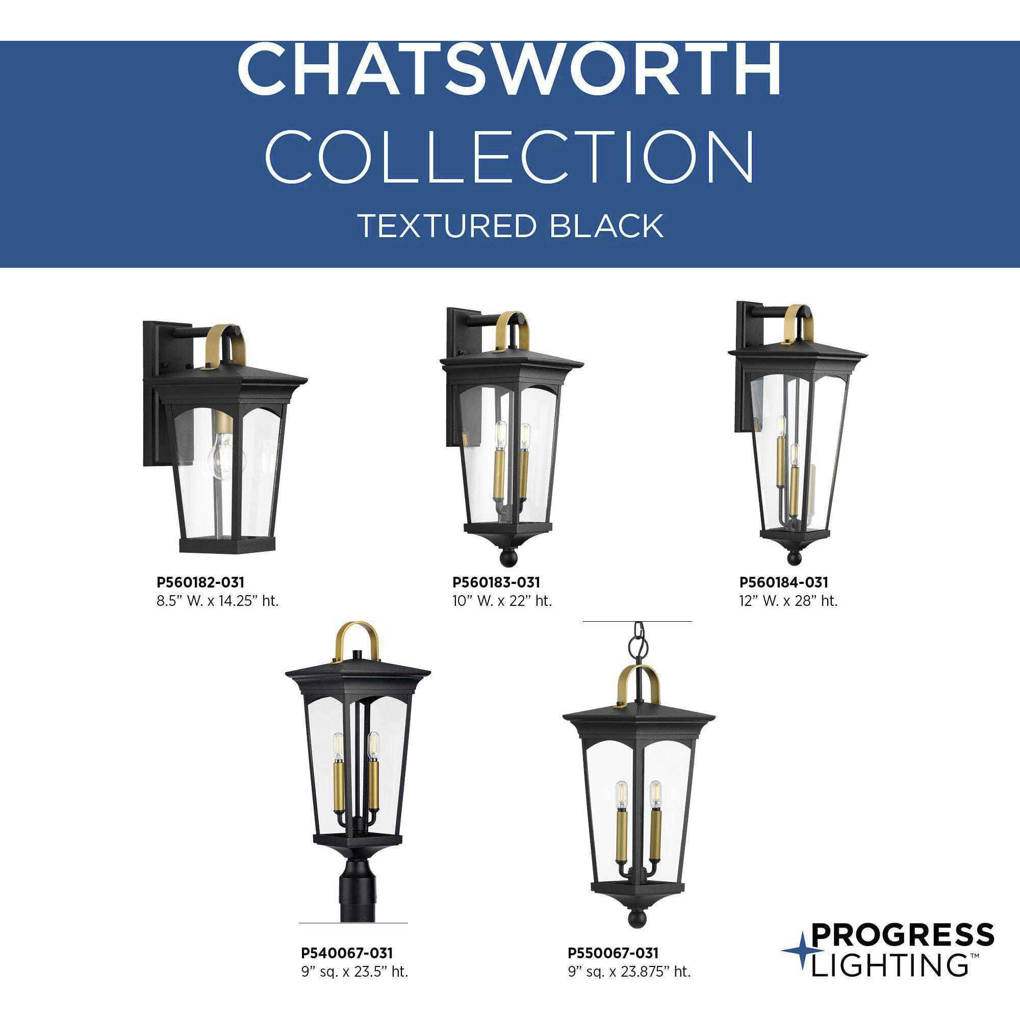Chatsworth 2 Light 9 inch Textured Black Outdoor Hanging Lantern, Design Series