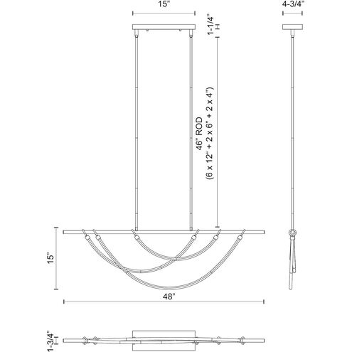Aryas LED 48 inch Vintage Brass Linear Pendant Ceiling Light