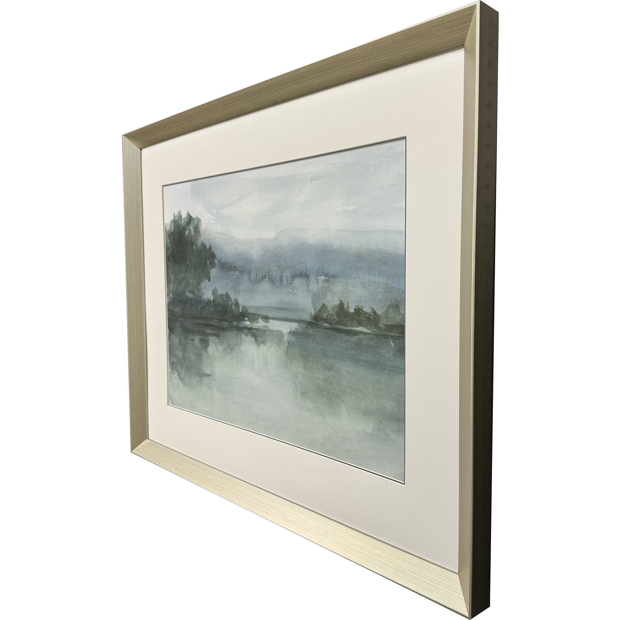 Lake at Twilight Green and Blue and White Framed Art