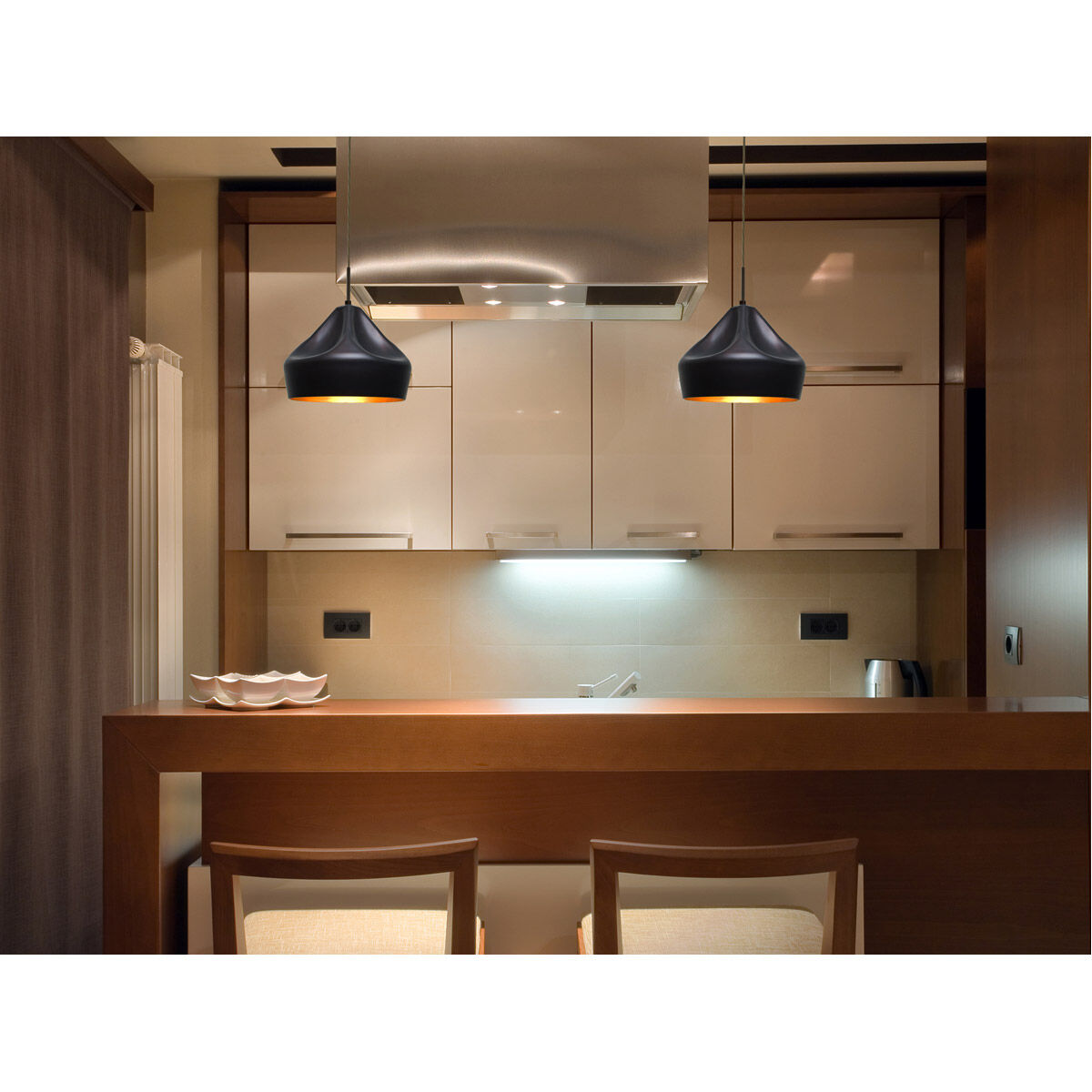 Lotus LED Bronze Cord Pendant Ceiling Light in Gold Foil Glass