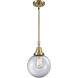 Franklin Restoration Beacon LED 8 inch Antique Brass Mini Pendant Ceiling Light in Clear Glass
