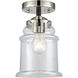 Nouveau Canton LED 6 inch Black Polished Nickel Semi-Flush Mount Ceiling Light in Clear Glass, Nouveau