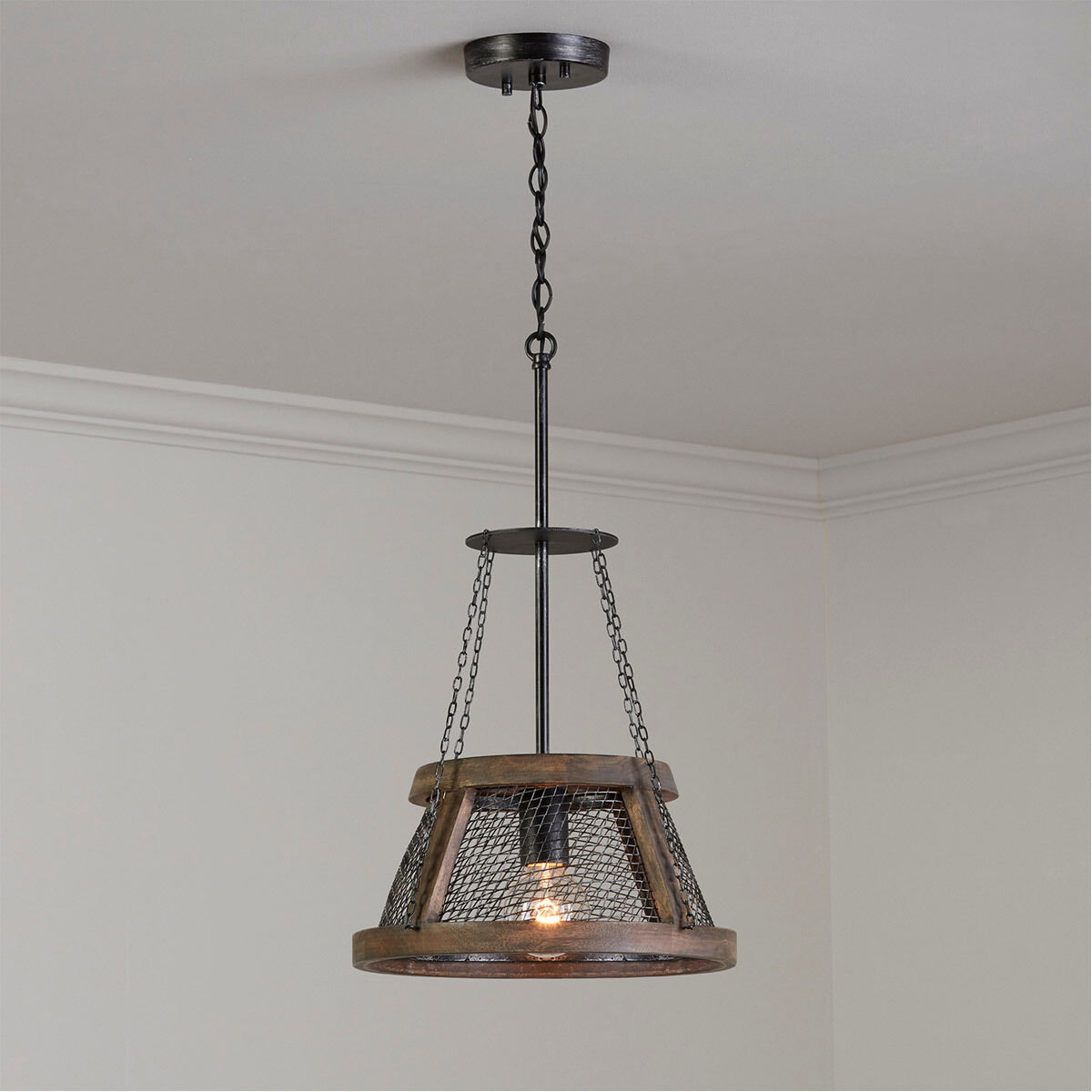 Lagmore 1 Light 13.5 inch Zinc and Wood Pendant Ceiling Light