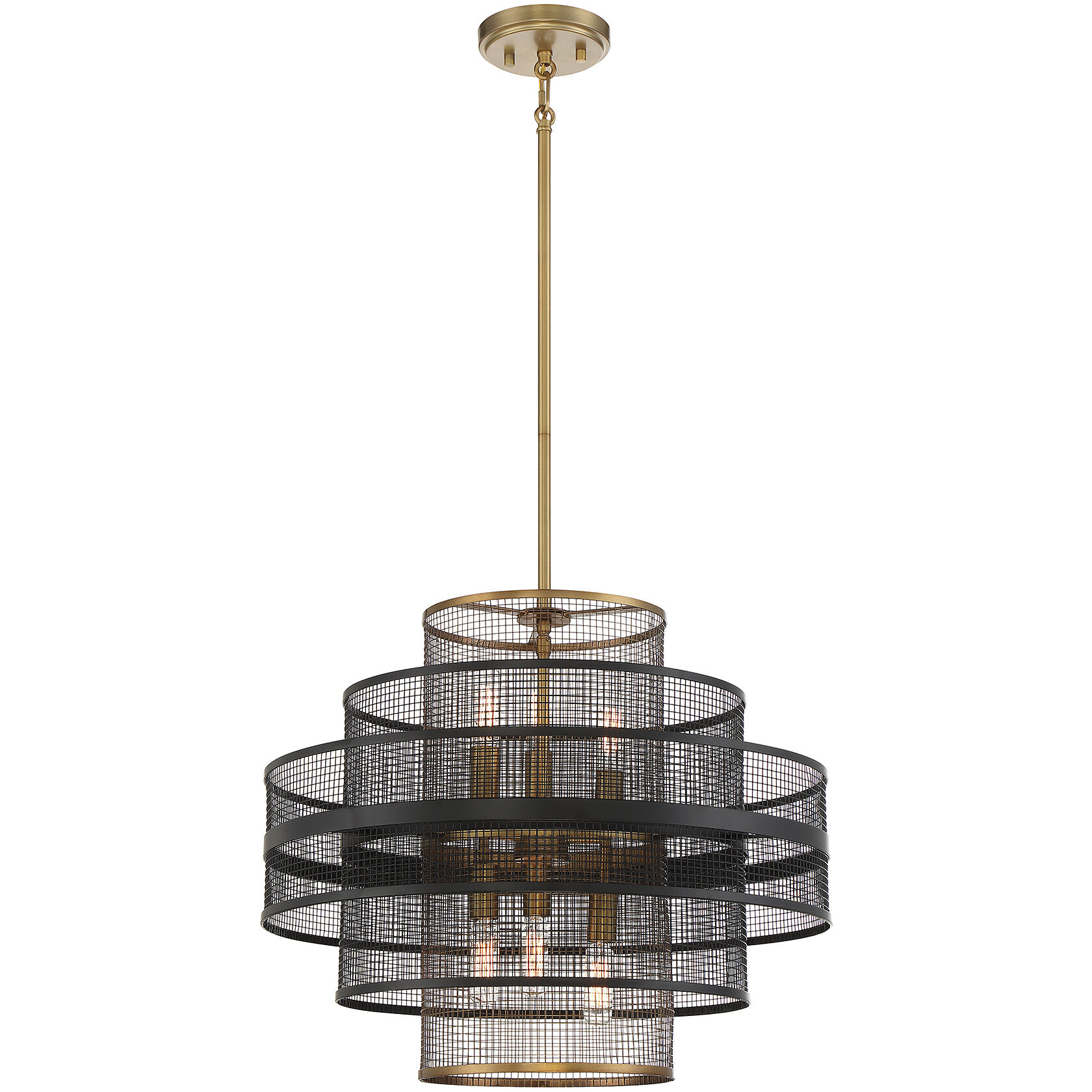 Kelvin 6 Light 20 inch Black with Warm Brass Accents Pendant Ceiling Light