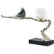 Sitting Bird on Branch Silver and Black Décor