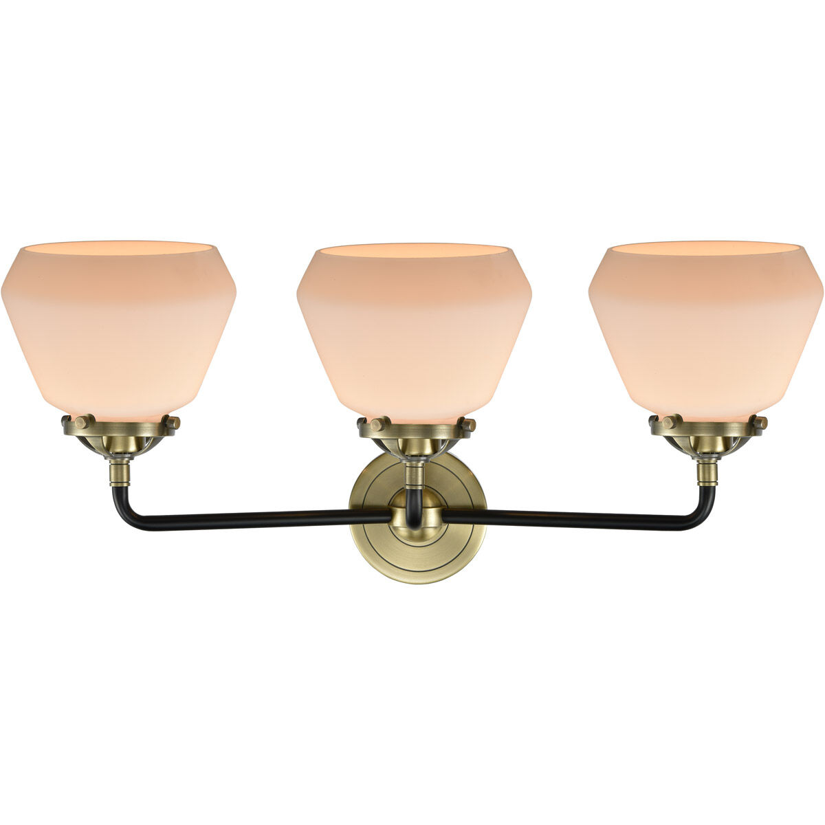 Nouveau Fulton LED 25 inch Black Antique Brass Bath Vanity Light Wall Light in Matte White Glass, Nouveau