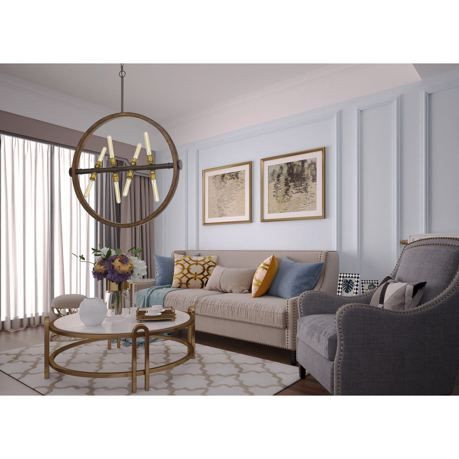 Teramo 8 Light 33 inch Oak and Iron Chandelier Ceiling Light