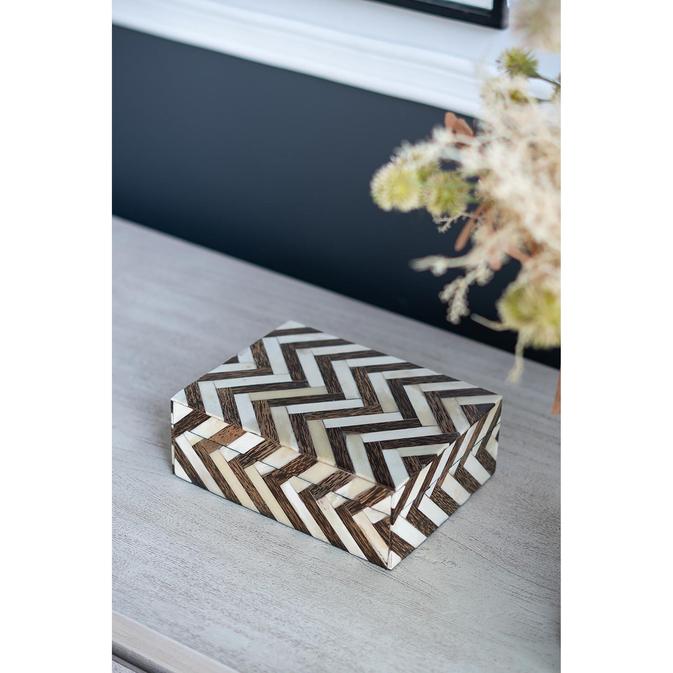 Zig Zag 4 inch Brown/White Decorative Box