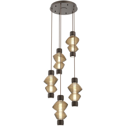 Mesa Mandrel LED Flat Bronze Multi Pendant Chandelier Ceiling Light in 3000K LED, Bronze Blown Glass
