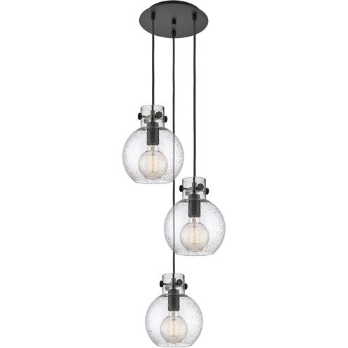 Newton Sphere 3 Light 15.5 inch Matte Black Multi Pendant Ceiling Light in Seedy Glass