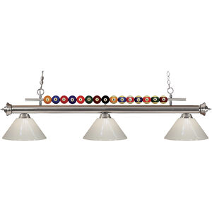 Shark 3 Light 58 inch Brushed Nickel Billiard Ceiling Light in White Plastic