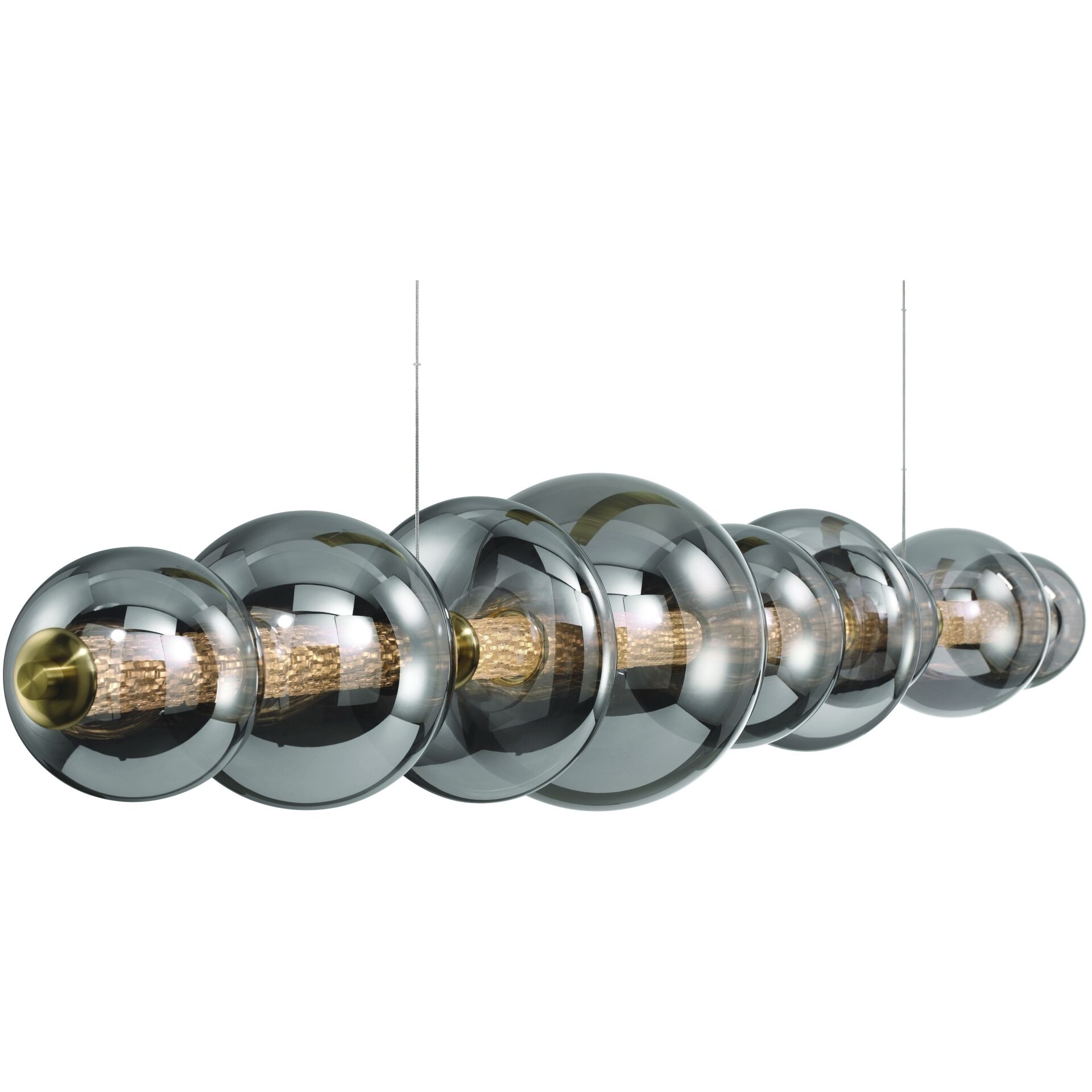 Atomo Linear Chandelier Ceiling Light in Gold, Smoke