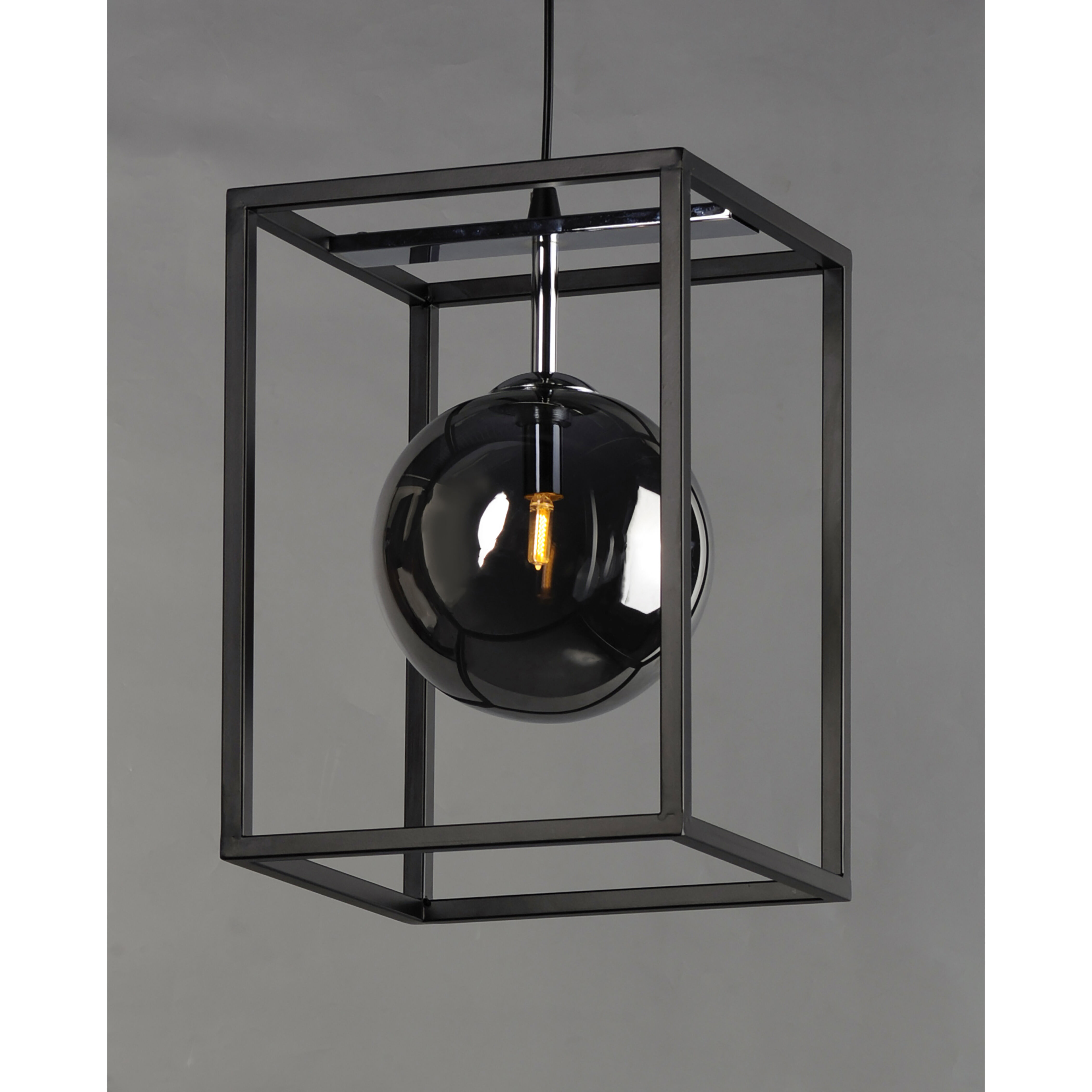 Fluid LED 9.75 inch Black/Polished Chrome Single Pendant Ceiling Light in Mirror Smoke, Black and Polished Chrome