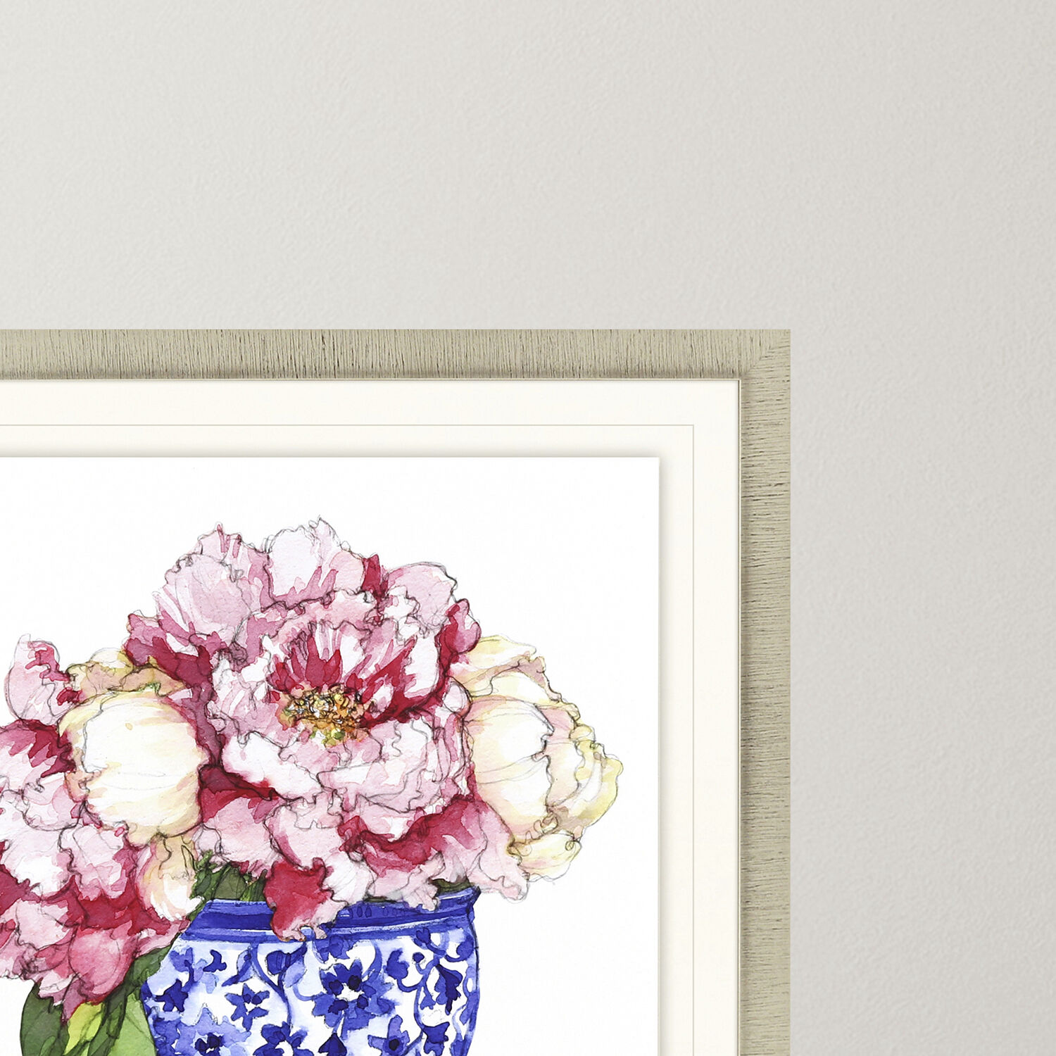 Pretty Petals Pink and Blue and Green and White Framed Art