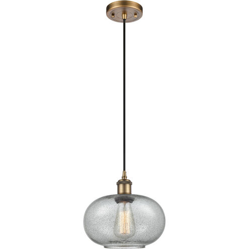 Ballston Gorham LED 10 inch Brushed Brass Mini Pendant Ceiling Light in Charcoal Glass, Ballston