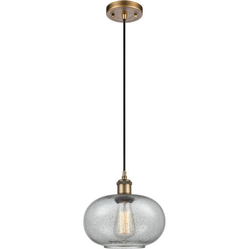 Ballston Gorham LED 9.5 inch Brushed Brass Mini Pendant Ceiling Light in Charcoal Glass, Black Textured, Ballston
