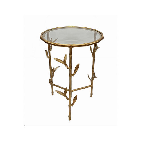 Bamboo Leaf 17 inch Brass Antique Side Table