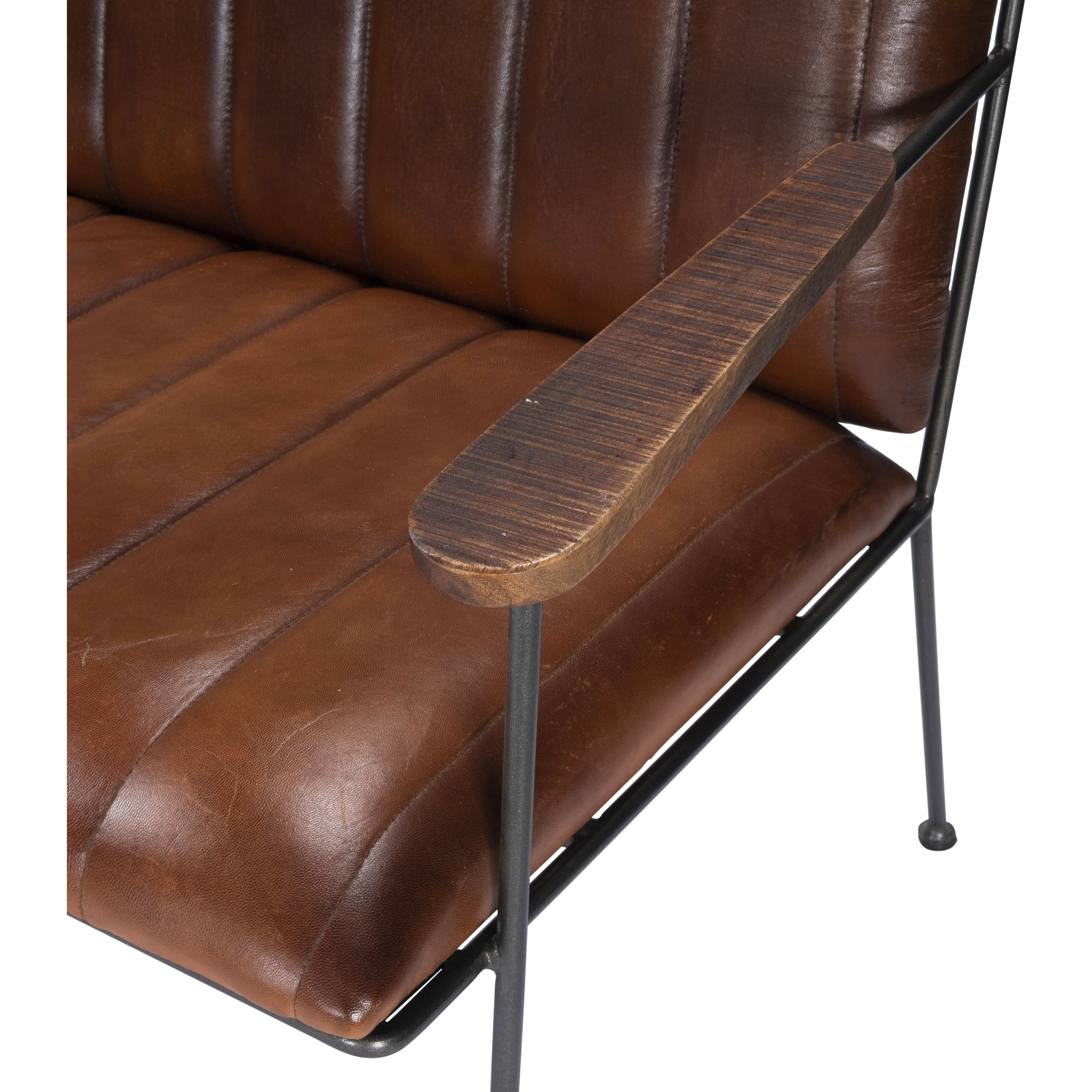 Phoenix Leather & Metal 53"W Bench in Medium Brown