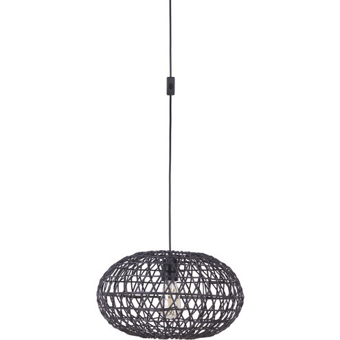 Rattan Shade 1 Light 16.5 inch Flat Black Swag Pendant Ceiling Light
