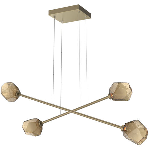 Gem LED Gilded Brass Linear Multi-Pendant Ceiling Light in 3000K LED, Bronze, Double Moda