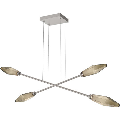Rock Crystal LED Beige Silver Linear Multi-Pendant Ceiling Light in 3000K LED, Bronze, Double Moda