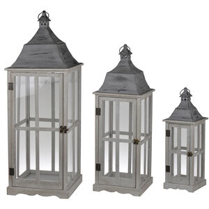 Window 12.6 inch Gray Lantern, Set of 3