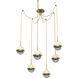 Cabochon LED 14.1 inch Gilded Brass with Travertine Stone Swag Multi-Pendant Ceiling Light in 3000K LED, Smoke
