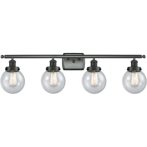 Ballston Beacon 4 Light 36 inch Matte Black Bath Vanity Light Wall Light in Seedy Glass, Ballston