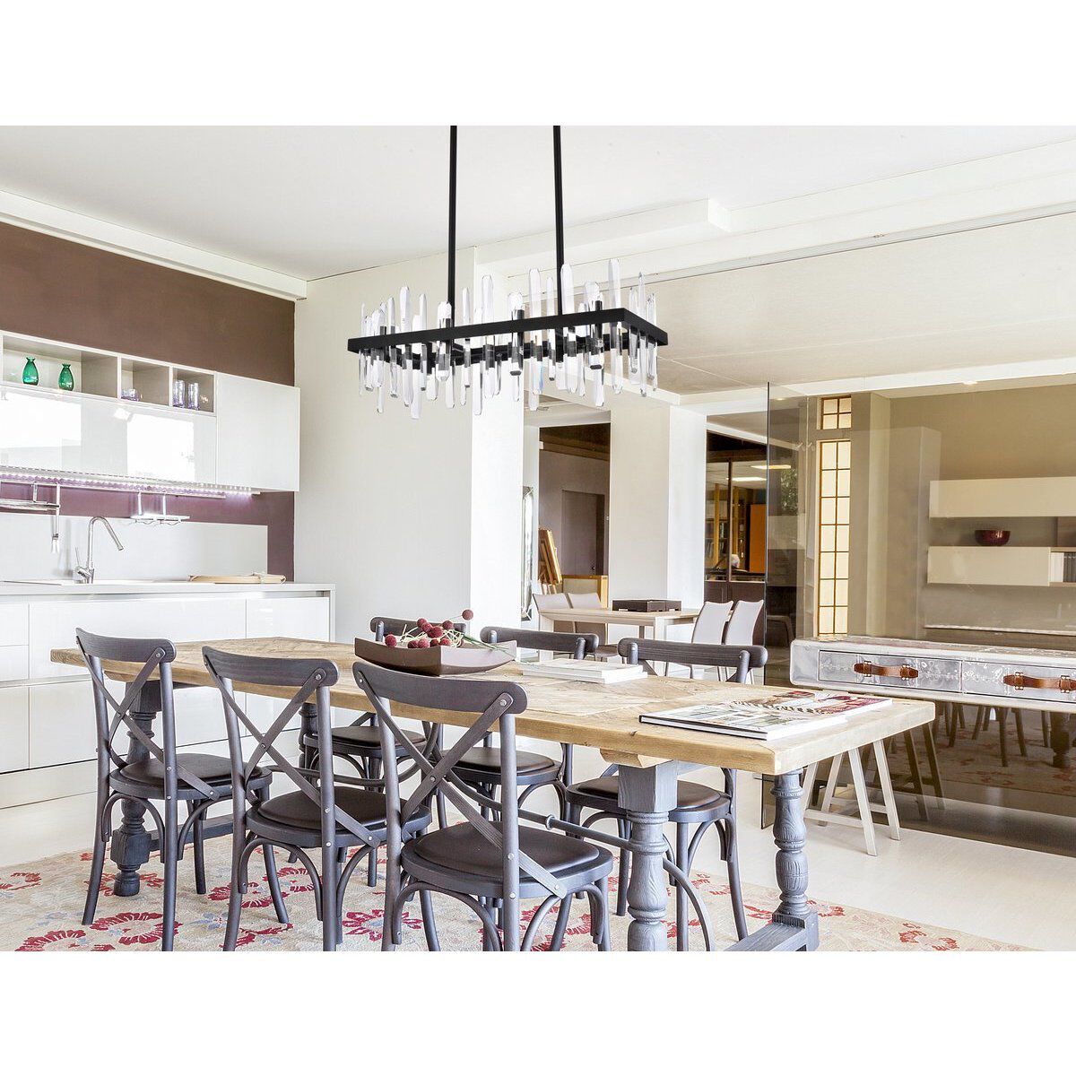 Serena 16 Light 30 inch Black Linear Chandelier Ceiling Light