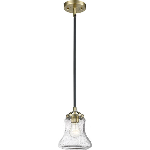 Nouveau Bellmont LED 6 inch Black Polished Nickel Mini Pendant Ceiling Light in Seedy Glass, Nouveau