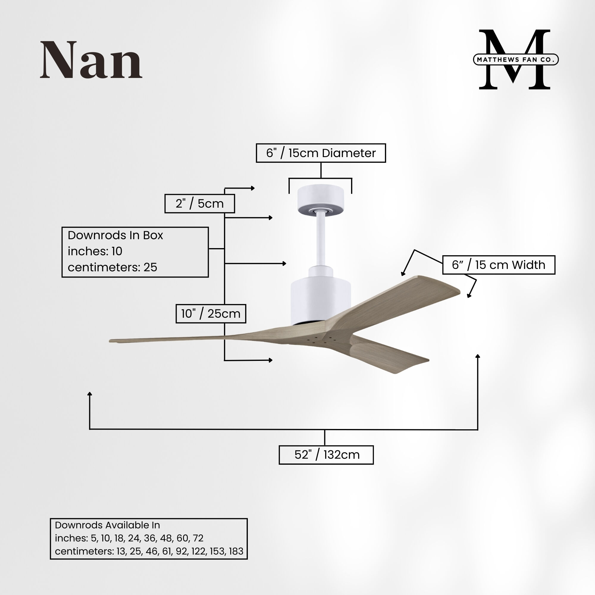Atlas Nan 52 inch Matte White with Gray Ash Tone Blades Ceiling Fan