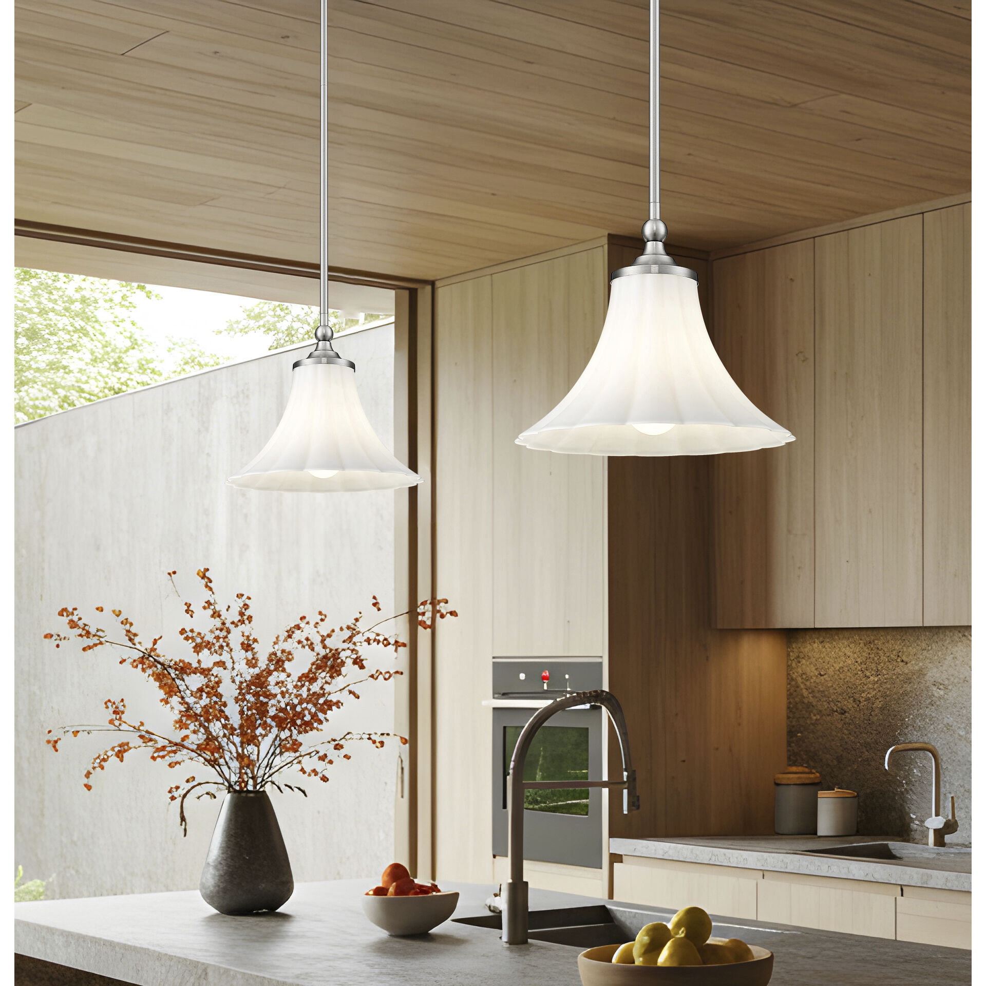 Fleur 1 Light 12 inch Brushed Nickel Pendant Ceiling Light