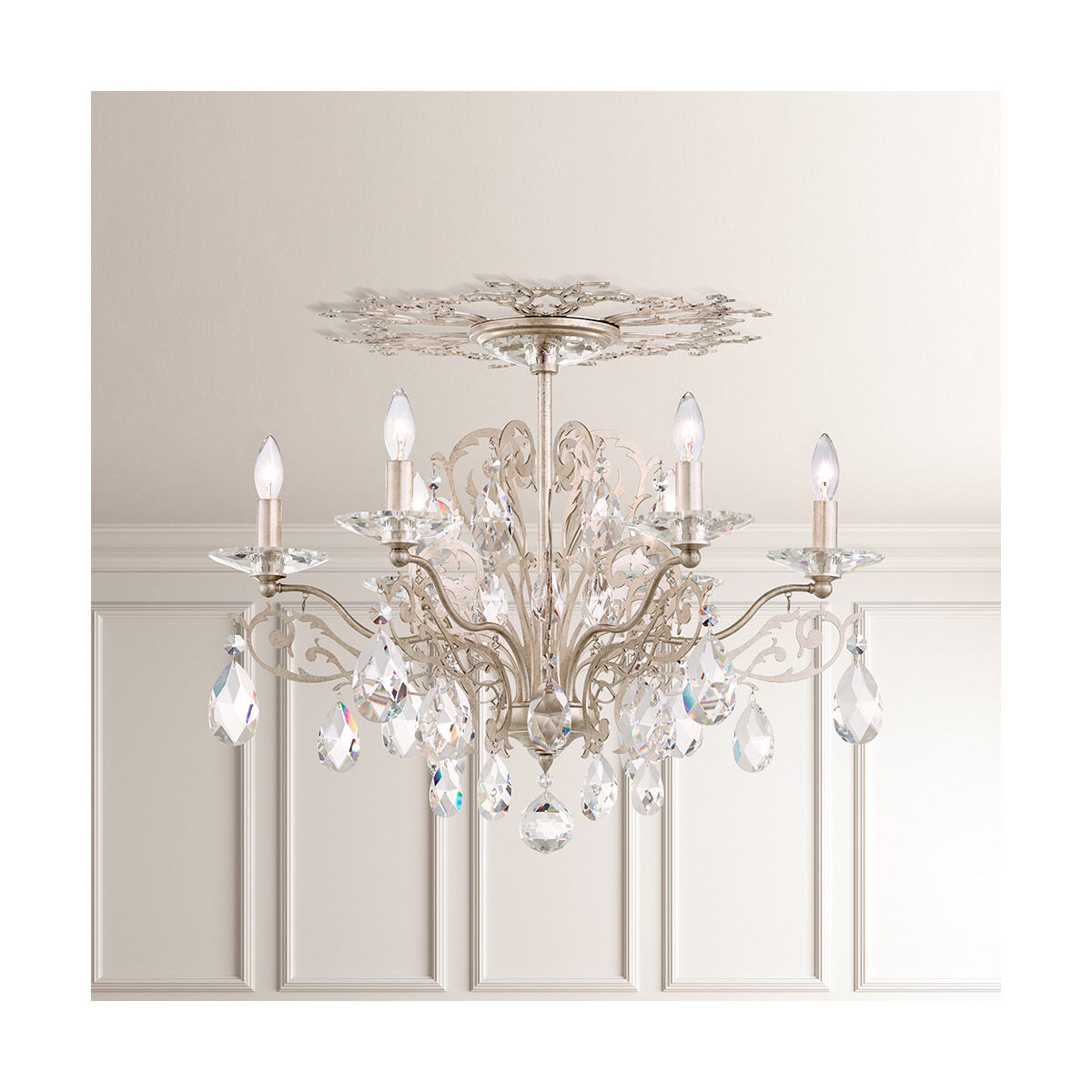 Filigrae 6 Light Antique Silver Semi-Flush Mount Ceiling Light