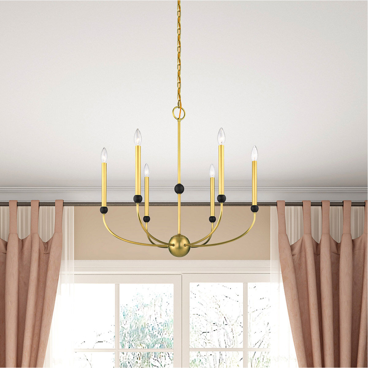 Cortlandt 6 Light 28 inch Natural Brass with Bronze Accents Chandelier Ceiling Light