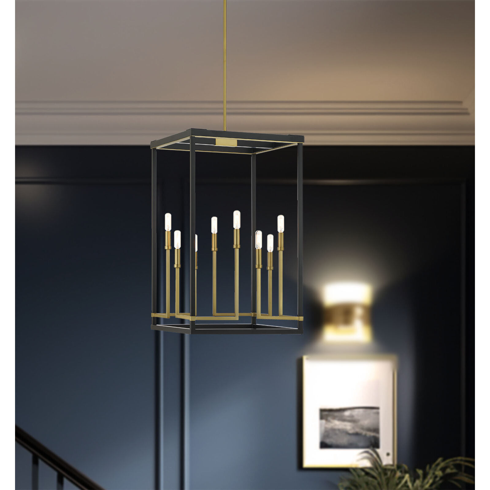Union Estates 8 Light 18 inch Coal And Soft Brass Pendant Ceiling Light