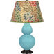 Double Gourd 31 inch 150.00 watt Egg Blue Glazed Ceramic with Deep Patina Bronze Table Lamp Portable Light in Fall Floral