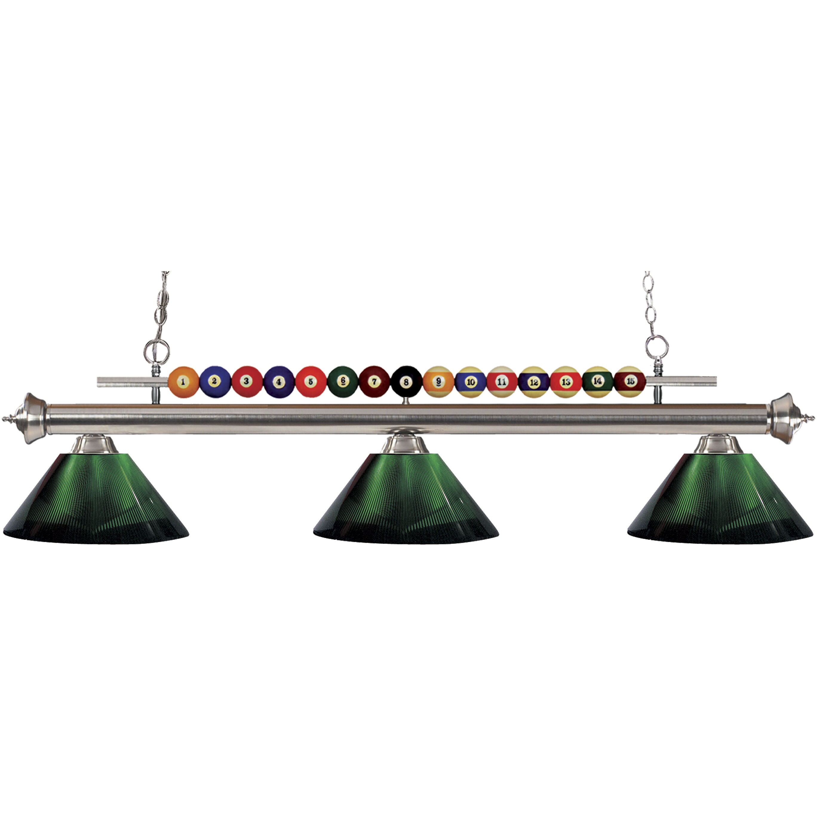 Shark 3 Light 58 inch Brushed Nickel Billiard Ceiling Light in Green Acrylic