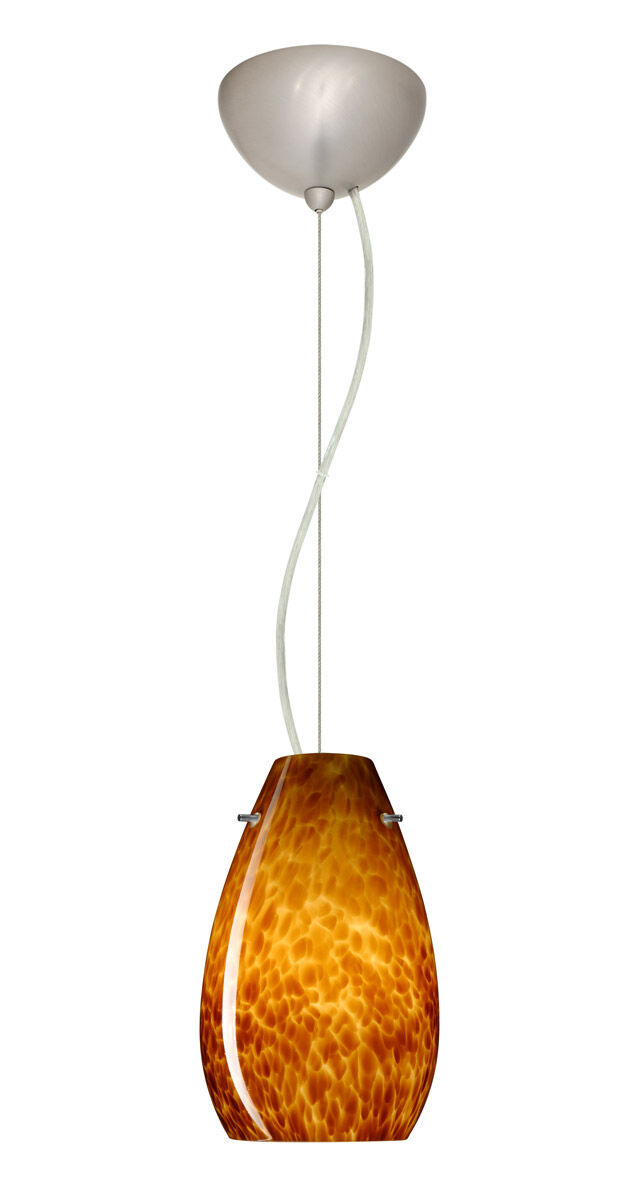 Pera LED Satin Nickel Pendant Ceiling Light in Amber Cloud Glass