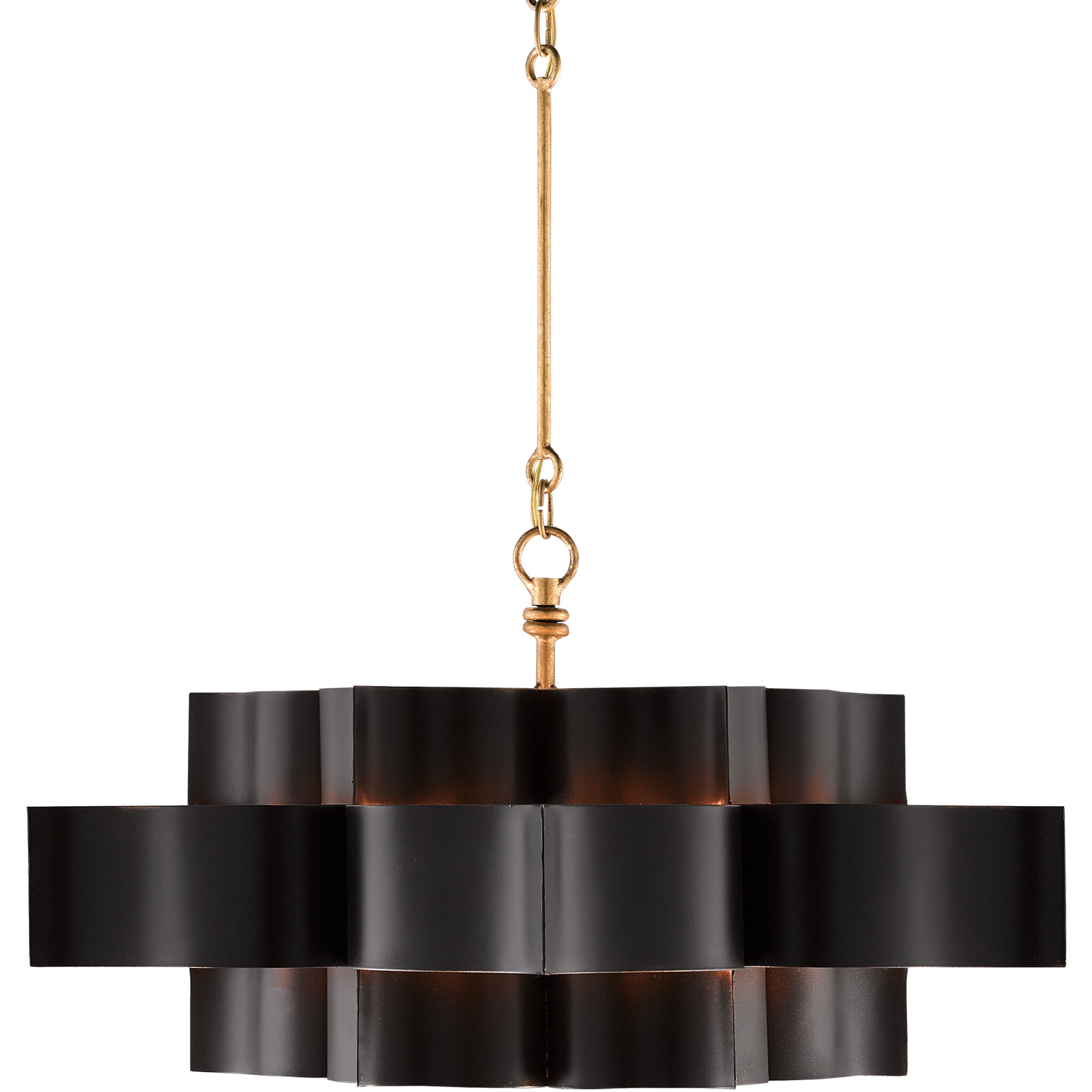 Grand Lotus 6 Light 30 inch Satin Black/Contemporary Gold Leaf Chandelier Ceiling Light, Large, Semi-Flush Convertible