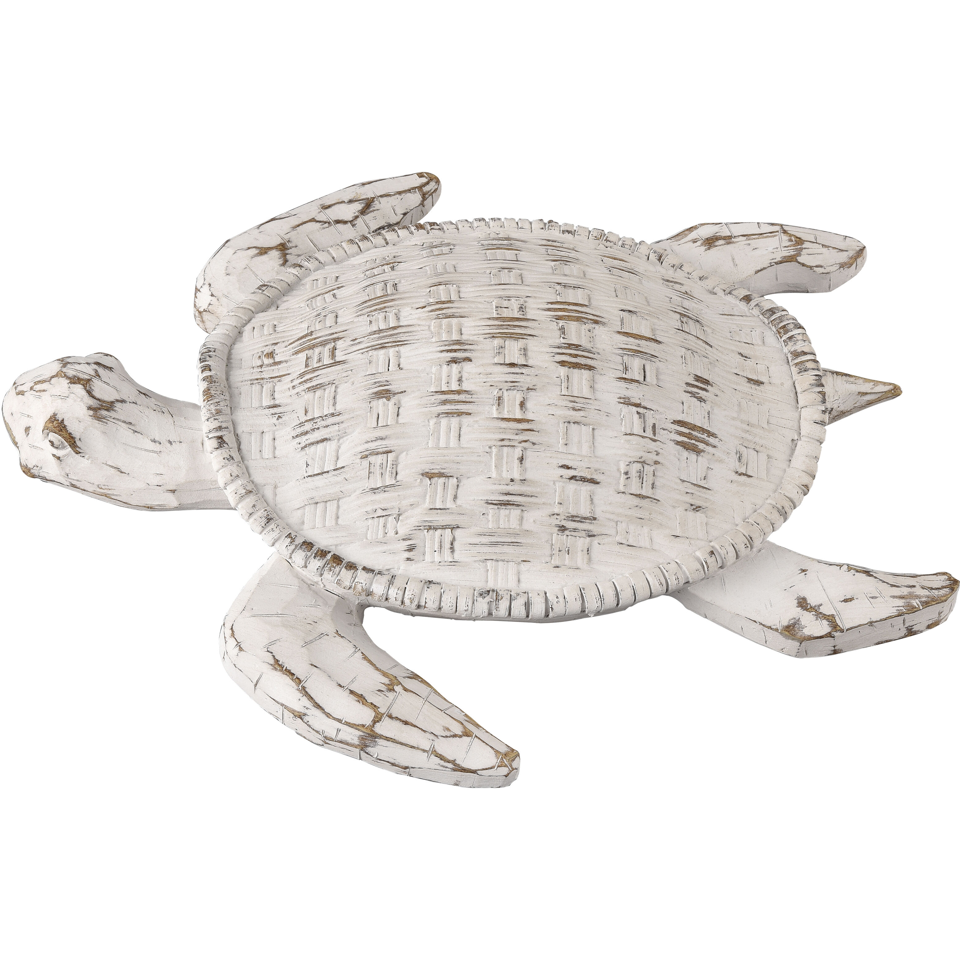Aly Whitewash with Wood Tone Dimensional Wall Art, Turtle