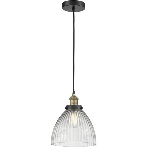 Seneca Falls 1 Light 9.5 inch Black Antique Brass Mini Pendant Ceiling Light in Clear Halophane Glass