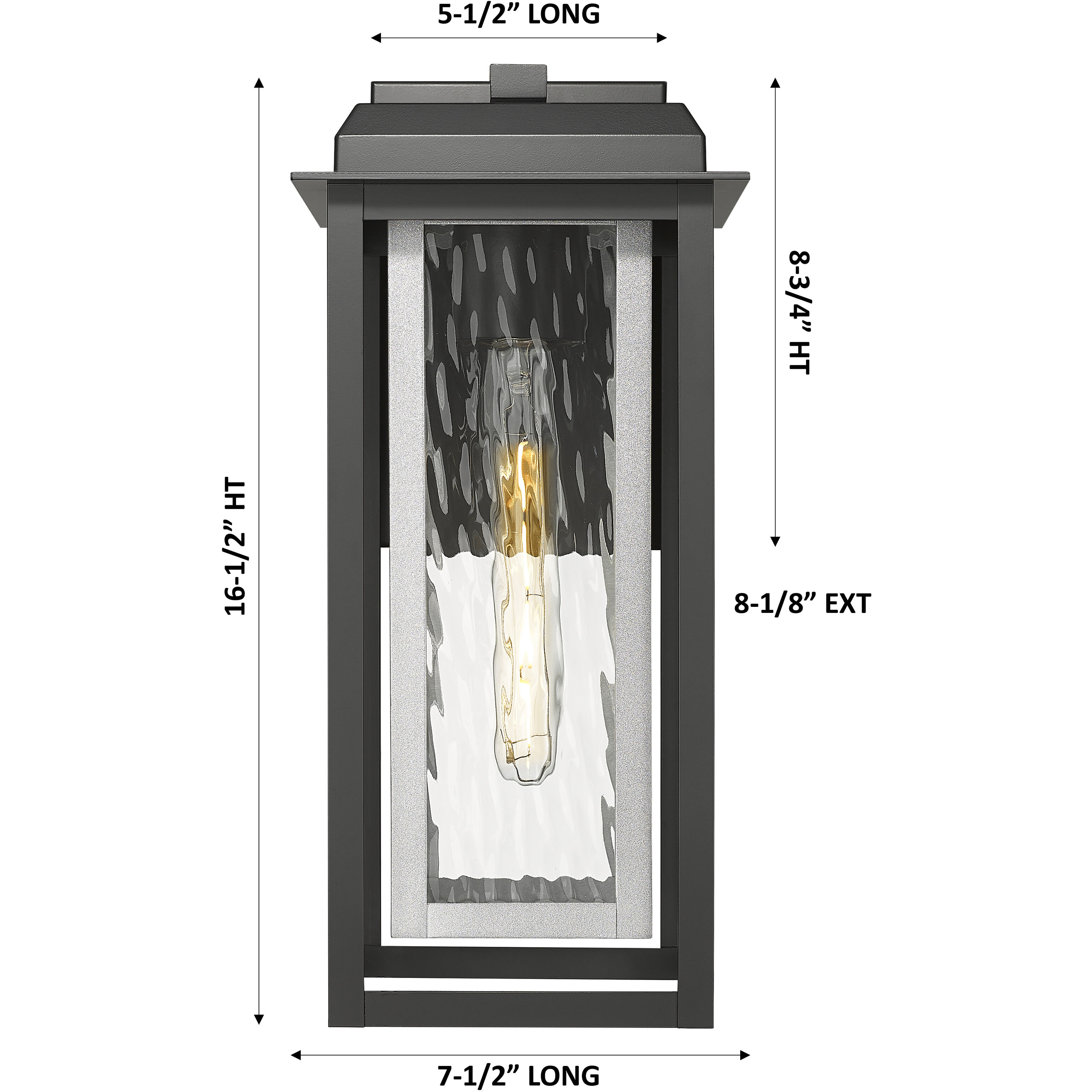 Mansfield 1 Light 16.5 inch Matte Black with Silver Outdoor Sconce in Waterglass